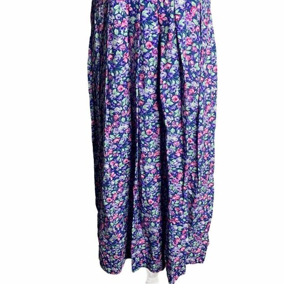 Vintage Floral Pleated Midi Dress Blue Cottagecore - Picture 3 of 10